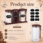 Set of 3 Glass Coffee Container with Bamboo Lids Spoons Labels 25 oz Clear Airtight Jar Food Storage Canister Set for Coffee Tea Sugar Decorative Countertop Organization Jars(Walnut) - Image 4