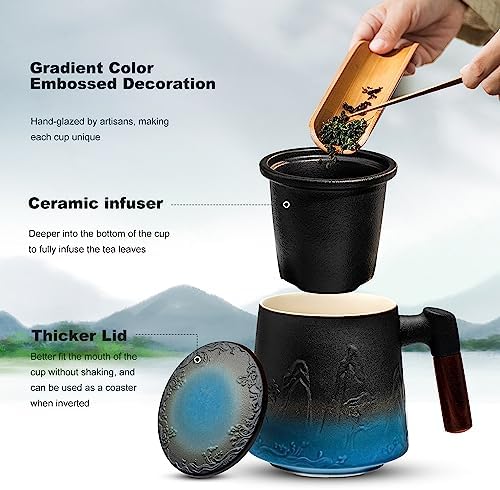 suyika Ceramic Tea Cup with Infuser and Lid, Matte Black 15.2 oz / 450 ml - Image 3