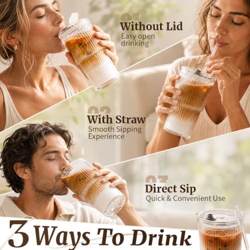 16-Pack 20oz Iced Coffee Cups with Lids and Straws, Reusable Glass Coffee Tumblers Set for Iced Coffee, Smoothies, Juice & Water, Leak-Resistant Cups for Home, Office & On-the-Go Use - Image 5
