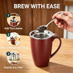 PATIKIL 450 Ml/15 oz Ceramic Tea Infuser Mug with Lid and Stainless Steel Filter | Microwave & Dishwasher Safe Loose Leaf Tea Cup for Office Home Gift, Brownish-red - Image 7