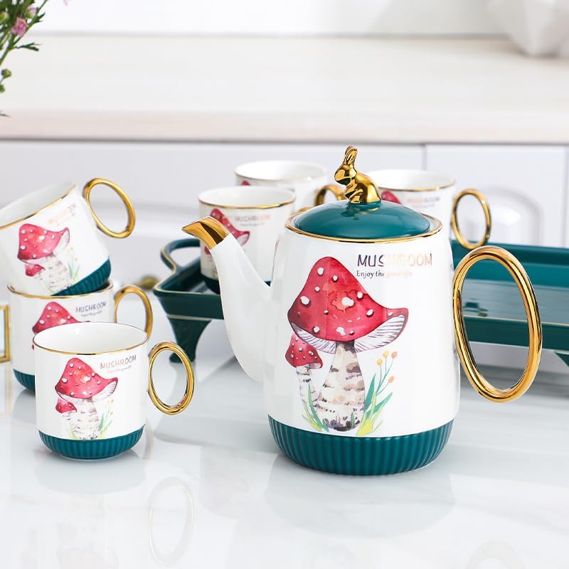 Water Pitcher Nordic Style Large-Capacity Ceramic Cold Kettle Home Coffee Milk Tea Juice White Open Cold Kettle Cup Water Set Water Jug(Red) - Image 4