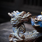 Chinese Gongfu Tea Set - Ceramic 360 Rotating teapot with Infuser, 6Cups, Semi Automatic Dragon Design for Loose Leaf Tea - Image 5