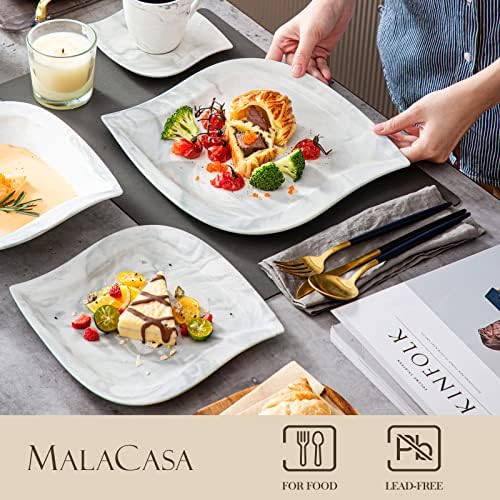 MALACASA 30 Piece Porcelain Dinnerware Set, Marble Grey for 6 - Image 3