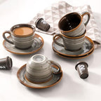 Ceramic Espresso Cups with Saucers 5 Oz,Set of 4 Porcelain Demitasse Cups Set,Small Coffee Cups with Handle for Coffee,Tea,Latte and Macchiato,Cappuccino Mugs for Kitchen and Cafe,Brown - Image 6
