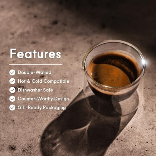 FLUR Espresso Glasses (Set of 2) Perfect for Espresso, Macchiatos & Small Espresso Drinks – Double-Walled Borosilicate Glass – Handmade, Lightweight & Durable – 3oz (Purple) - Image 4