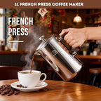TOMAKEIT 1L/34 Oz French Press Coffee Maker,304 Stainless Steel Coffee Press,Durable & Easy Clean,Leak-Proof Design,Prensa Francesa Para Cafe for Home,Office,Camping (Silver-Upgrade) - Image 2