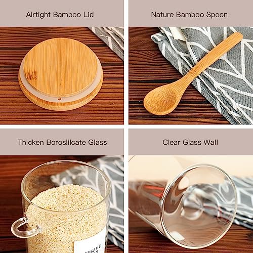 HHMJSM 6 Pcs Glass Jar with Bamboo Lid and Spoon - 17 oz Large Sugar Container with 148 Kitchen Pantry Spice Jar Labels Preprinted - Glass Containers with Wooden Lids Hold Coffee, Tea, Candy - Image 6