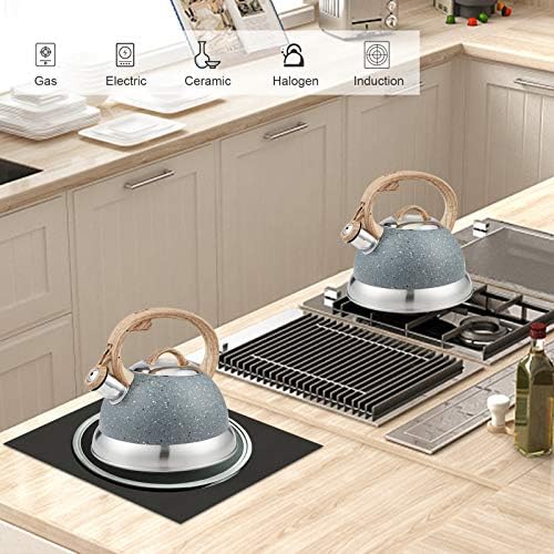 Creative Home 2.3 Qt. Stainless Steel Whistling Tea Kettle Teapot with Ergonomic Wood Rubber Touching Handle, Opaque Gray with Speckle - Image 6