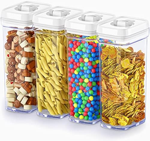 DWËLLZA KITCHEN Airtight Food Storage Containers with White Lids 1.7L - 4 Pc Air Tight Pantry Storage Containers Clear Kitchen Organization and Storage Set BPA-Free - Keeps your Food Fresh & Dry by DW%C3%8BLLZAKITCHEN
