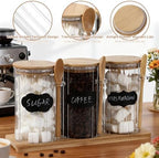 Set of 3 Glass Coffee Container with Bamboo Lids Spoons Labels 25 oz Clear Airtight Jar Food Storage Canister Set for Coffee Tea Sugar Decorative Countertop Organization Jars(Light Wood) - Image 5