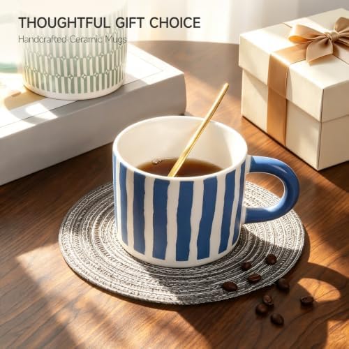 Stoneware Coffee Mugs Set of 4, 14oz Hand-Painted Coffee Cups with Handle - Image 6