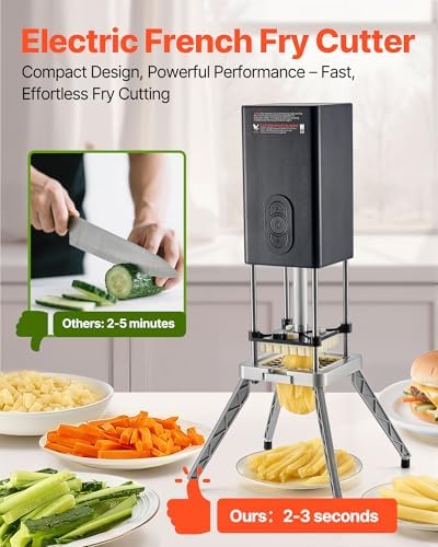 VEVOR Commercial French Fry Cutter, 1/2-Inch 3/8-Inch Blade Stainless Steel Vegetable Fruit Chopper with 2 Replacement Blades, Electric Potato Slicer Dicer for Restaurants & Home Kitchen - Image 2
