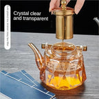 Glass Teapot 1L Glass Teapot With Removable Infuser Filterable Household Heat-resistant Steamed Tea Brewed Transparent for Loose Tea(Electroplating color) - Image 4