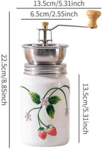 Strawberry Ceramic Manual Coffee Grinder, Hand Crank Coffee Bean Mill, Pour Over Dripper, Milk Pitcher & Mug, Vintage Floral Coffee Maker Kit for Home Kitchen Café Brewing (Manual Coffee Grinder) - Image 7