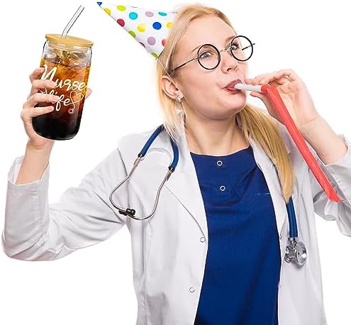 Uiifan 12 Pcs Nurse Gifts for Women 16 oz Can Shaped Glass Cups with Lids and Straw Funny Nurses Week Appreciation Gifts Nurse's Day Gift for Christmas Graduation Birthday School Supplies(Stylish) - Image 5