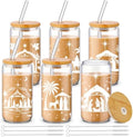Fulmoon 6 Pcs 16 oz Nativity Scene Christmas Glass Cups with Lid and Straw by Fulmoon