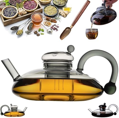 New Glass Teapot Set Heat Resistant Removable Infuser for Loose Leaf Tea Includes Tea Tools(Gray) by Unknown
