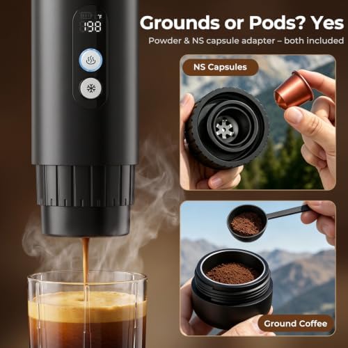 Portable Espresso Machine,15 Bar 2-In-1 Coffee Maker,Self-Heating USB-C Coffee Machine for Travel,Camping,RV, Hiking,Office,Black - Image 4