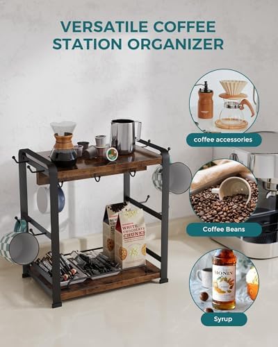 OROPY Coffee Mug Holder Countertop, Mug Rack 2 Tier Shelf & 14 Mug Hooks - Image 5