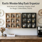 9 Slot Coffee Mug Display Rack - 17in Wall Mounted(Brown) - Image 3