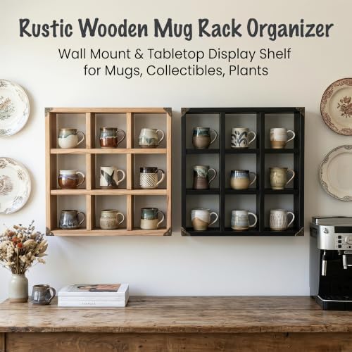 9 Slot Coffee Mug Display Rack - 17in Wall Mounted(Brown) - Image 3