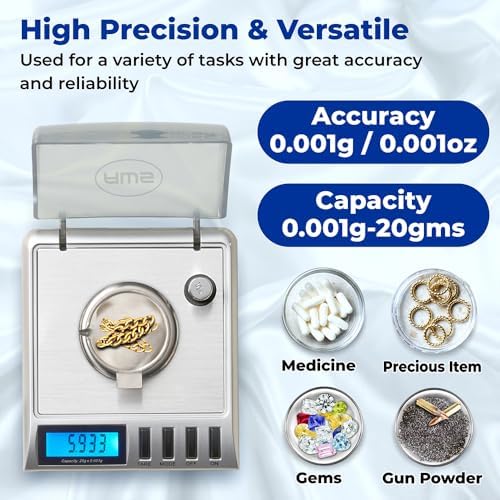 AWS Gemini-20 Milligram Scale 20g x 0.001g–Digital Jewelry/Lab Scale for Powder, Gold, Gems – Includes Calibration Weights, Tweezers & Tray–Tare, Cal, 6 Units (Gemini - 20 - Silver) - Image 4