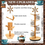 DoubleFill Christmas Tree Coffee Mug Holder 8 Hooks Snowflake Mug Holder for Countertop Snowflake Cup Rack Wood Christmas Tree Display for Winter Kitchen Coffee Accessories - Image 7