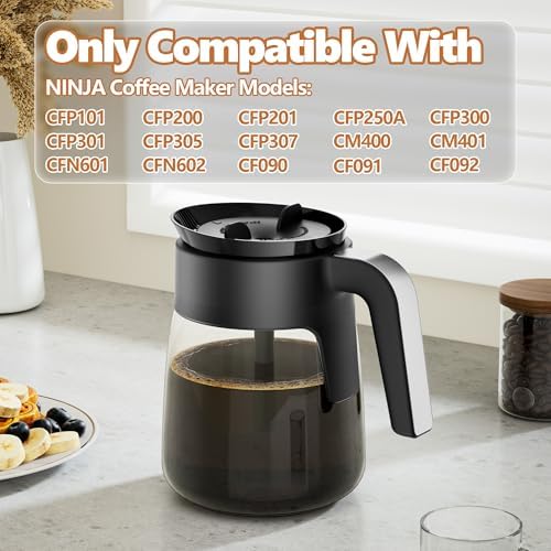 12 Cup Coffee Pot Replacement Compatible with Ninja Coffee Maker CFP101 CFP201 CFP301 CFN601 CFP307 CFN602 CM400 CM401 CF090, Glass Carafe for Ninja with Brew-Through Lid, BPA Free, Dishwasher Safe - Image 2