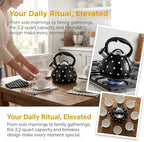 2026 Upgraded Whistling Tea Kettle Stovetop, 3.2qt 304 Stainless Steel Teapot with Polka Dot Design, Retro Cool Touch Teakettle for Gas Induction Electric Stove Black/White 3.2 Quarts - Image 5