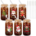 6 Pack Christmas Glass Cups Gifts, 16 oz Xmas Glass Tumbler, Classic Style by Acellegic