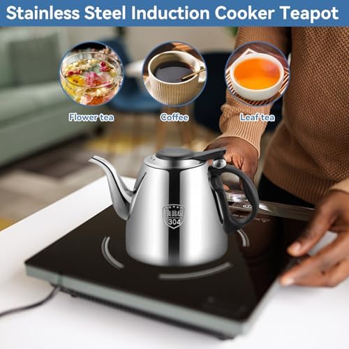 Tea Pot, Stainless Steel Small Teapot Gooseneck Kettle Tovetop Teapot Hot Water Heater Coffee Kettle for Stove Top Induction Hob(1.5L) - Image 4