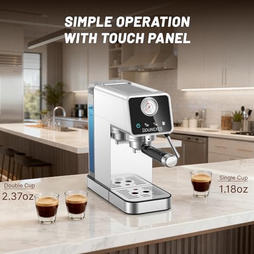 20 Bar Espresso Machine with Milk Frother, Semi-Automatic Espresso Machine with Pressure Gauge & Touchscreen, Compact Stainless Steel Espresso Maker for Home & Office, 51mm Portafilter, Silver - Image 2