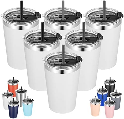 VEGOND 12oz Tumbler Stainless Steel Tumbler bulk Vacuum Insulated Double Wall Travel Tumbler with Lid and Straw Reusable Tumbler, White 6 Pack by VEGOND