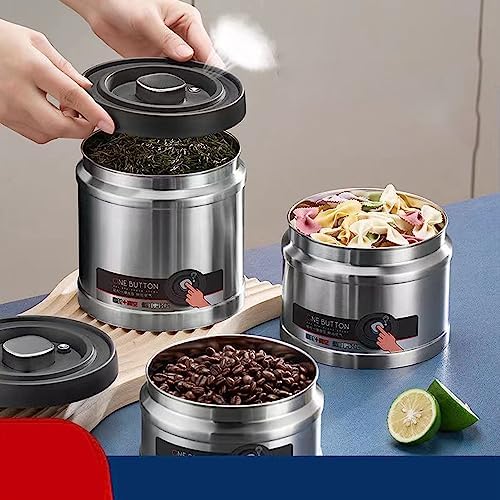 Stainless Steel Coffee Canister,Vacuum Sealed Coffee Container 304 Stainless Steel Press Type Airtight Food Storage Container for Coffee Beans Tea Nuts 1100ML Stainless Steel Color(1600ML-Silver) - Image 2