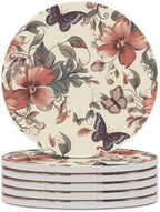 Natural Style Floral Decoration Coasters Round Coasters Set Ceramic Stone Coaster with Cork Base Coffee Cup Beverage Cup Mat Cute Funny Table Drinks Coaster for Mugs and Cups Office Kitchen by Unknown