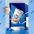 YQ&QMK 3D Embossed cartoon animals Ceramic Cup with Lid & Glass Straw, 16oz Hand-Painted Ice Cream Design Travel Coffee Tumbler, Cute Mug (Baby elephant) - Image 5