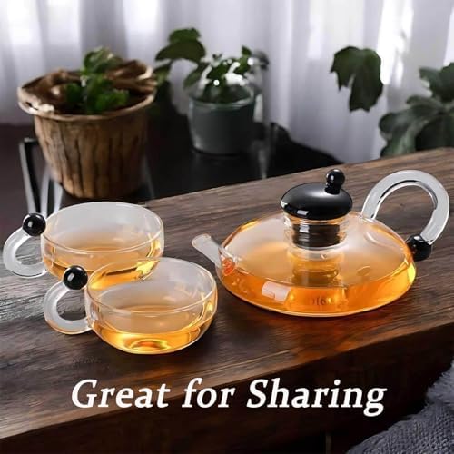 Premium Heatable Glass Teapot Set with Electric Ceramic Stove Infuser for Loose Leaf Tea(Clear,Rat-tailed Pot+2Mug) - Image 6