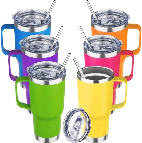 20 oz Tumbler with Handle Stainless Steel Insulated Coffee Mug Tumbler with Lid and Straw Double Wall Vacuum Insulated Coffee Mug Leak Proof Travel Mug Tumbler for Hot and Cold Drink (Mix Color-9) by YEBTSLife