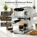 Kismile Espresso Machine 20 Bar, Small Coffee Maker with Milk Frother, Stainless Steel Coffee Machine with 45oz Removable Water Tank for Cappuccino, latte, Silver - Image 4