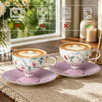 KAMMAK Tea Cups Set of 2,Ceramic Floral Pattern Demitasse Cup - Image 7