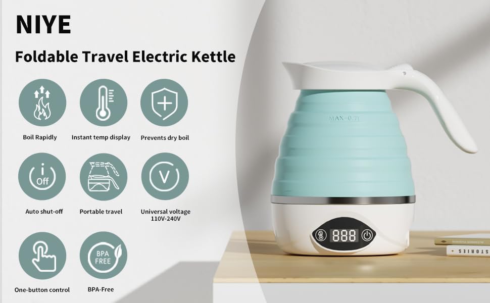 Collapsible Travel Kettle Electric Portable Foldable Kettle for Boiling Water, Suitable for 110V & 220V Dual Voltage, for Tea & Coffee, 850W Small Mini BPA-free Silicone White electric kettle - Image 2