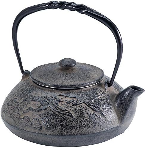 Ikenaga IronWorks Iron Teapot, 0.2 gal (0.55 L), Nanbu Ironware Pine Cranes, Made in Japan by %E6%B1%A0%E6%B0%B8%E9%89%84%E5%B7%A5%28Ikenaga+Iron+Works%29