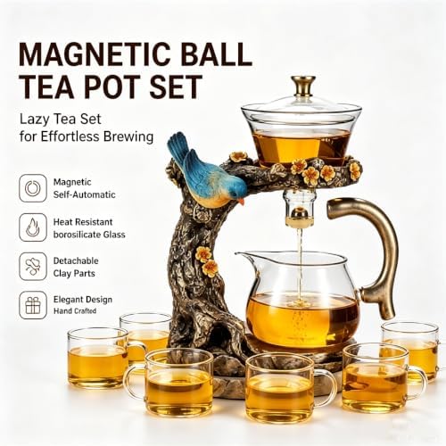 Magnetic Ball Tea Pot, Magnetic Ball Teapot, Lazy Tea Set, Heat Resistant Semi Automatic Drip Rotating with Infuser Magnetic Teapot Set for Gongfu Tea Making Ideal, Gift Set for Adults (B) - Image 2