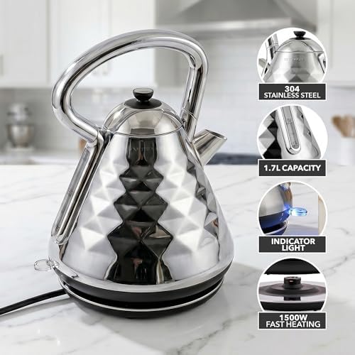 OVENTE 1.7L Retro Stainless Steel Electric Tea Kettle, Silver KS755BR - Image 3
