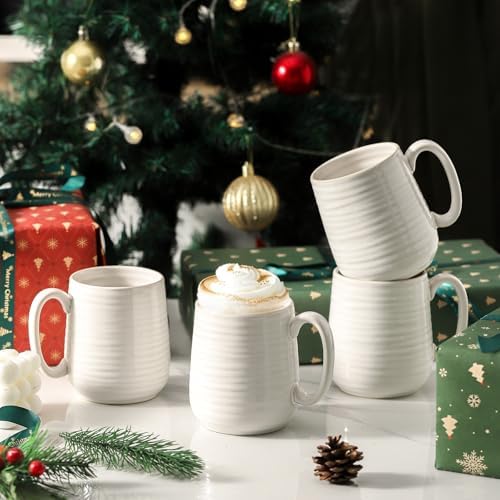 HASENSE Coffee Mugs Set of 4, 15 Ounce Porcelain Latte Mug Set with Handle for Morning Coffee Tea and Cocoa, Ceramic Coffee Cups with Unqiue Glaze for Men, Women, Plain - Image 4