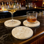 JOLENE.K Absorbent Natural Travertine Marble Drink Drink Mats, Set of 4-4-Inch Round Stone Drink Mat Set - Non-Slip Cork Backing, Spot & Mark Resistant Table Protectors - Tufa Natural Color - Image 6