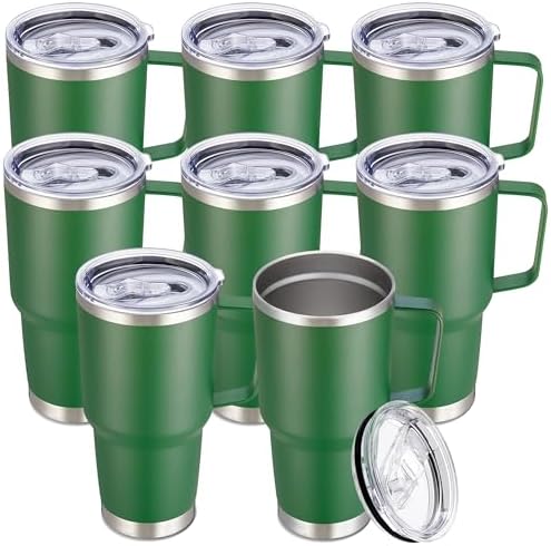 30 oz Stainless Steel Tumblers Bulk with Handle and Lid, 8 Pack by CoolYoleb