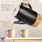 Moss & Stone 10 Cup Black Electric Percolator Coffee Pot, Stainless Steel - Image 2