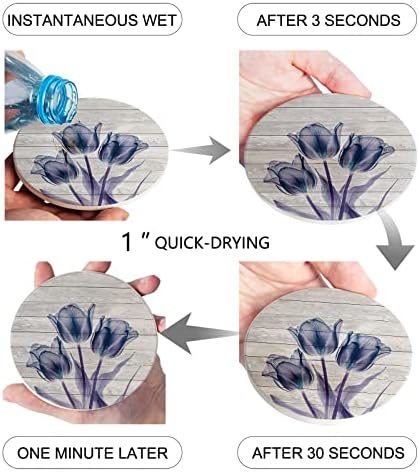 Coasters for Drinks Set of 8, Abstract Transparent Blue Flower Tulip Wood Grain Ceramic Cup Mat, Absorbent Ceramic Stone Coasters with Cork Base for Coffee, Cups, Wooden Table, Home Decor 4 Inch - Image 3