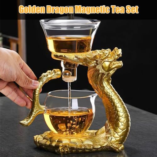Glass Magnetic Tea Pot,Lazy Kungfu Drip Teapot with Infuser,Magnetic Water Diversion Rotating Cover Bowl Semi-Automatic Glass Teapot,Heat Resistant Kungfu Tea Set Coffee Set - Image 2